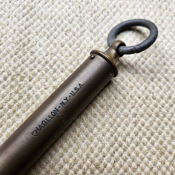 CHATILLON 75 LB Tube Hook Vertical Scale Made in NY USA Functional 13.5" Brass - Picture 6 of 6
